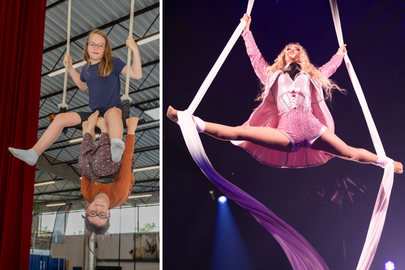 De deelnemers van de Circusweek van Circolito zijn erg onder de indruk van de act van Camille in haar nieuwste voorstelling.